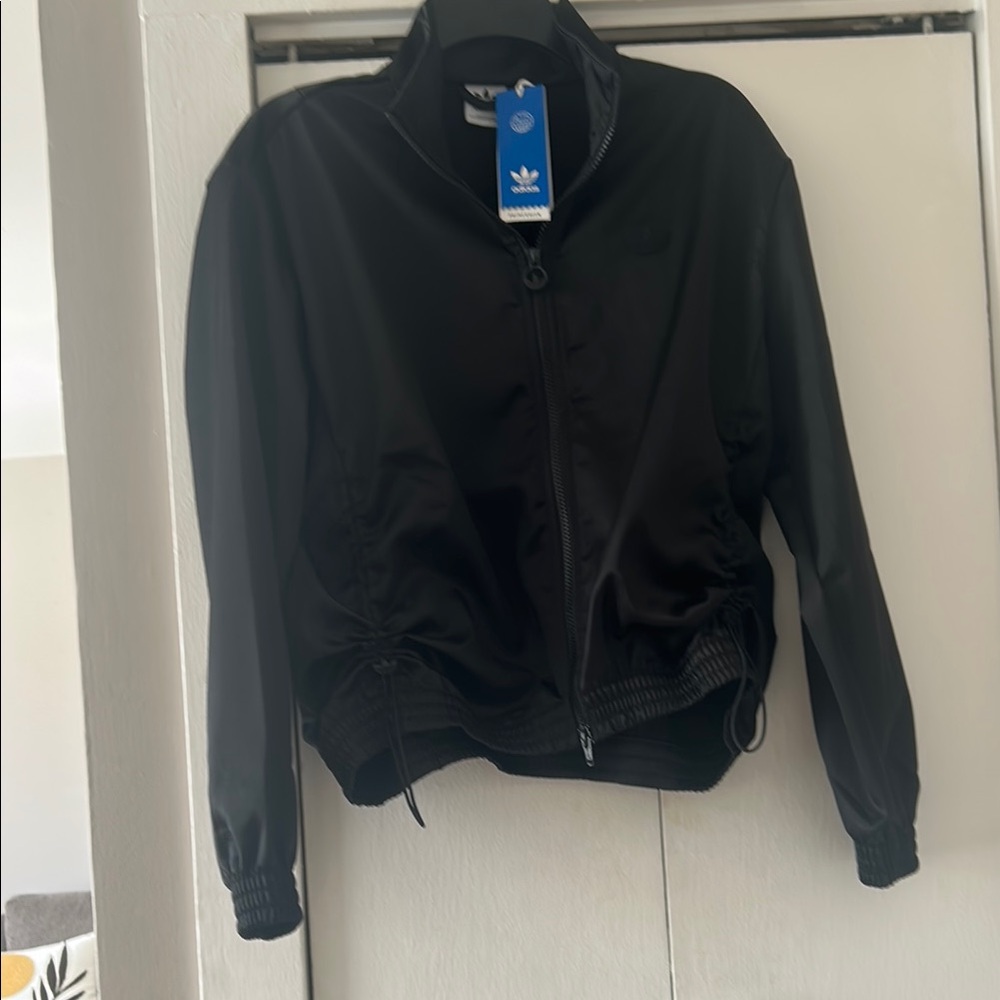 RARE Adidas PrimeGreen Women's Black Jacket with ruched drawstring detail.